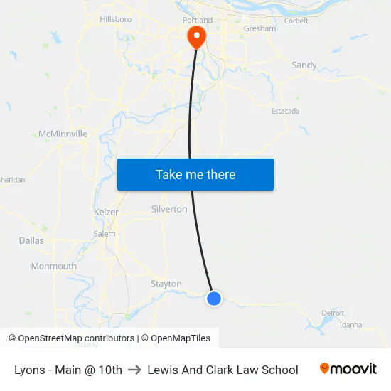 Lyons - Main @ 10th to Lewis And Clark Law School map