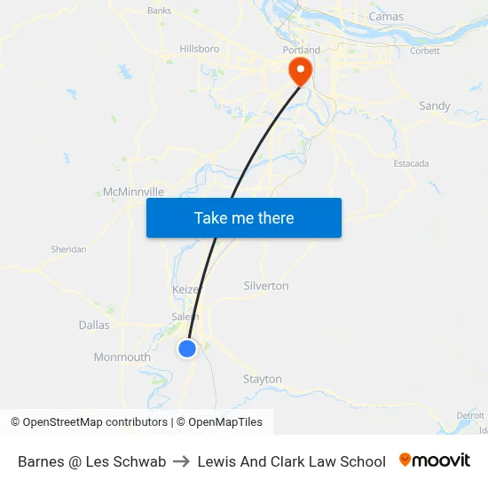 Barnes @ Les Schwab to Lewis And Clark Law School map