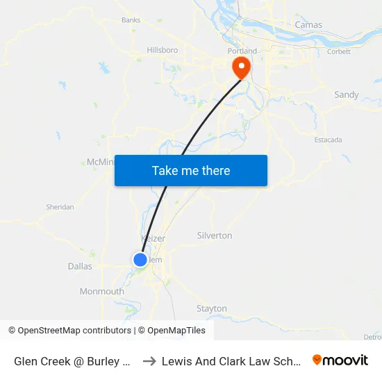 Glen Creek @ Burley Hill to Lewis And Clark Law School map