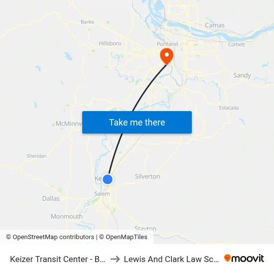 Keizer Transit Center - Bay A to Lewis And Clark Law School map