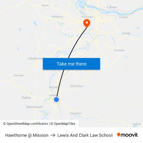 Hawthorne @ Mission to Lewis And Clark Law School map