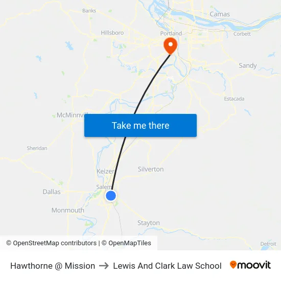 Hawthorne @ Mission to Lewis And Clark Law School map