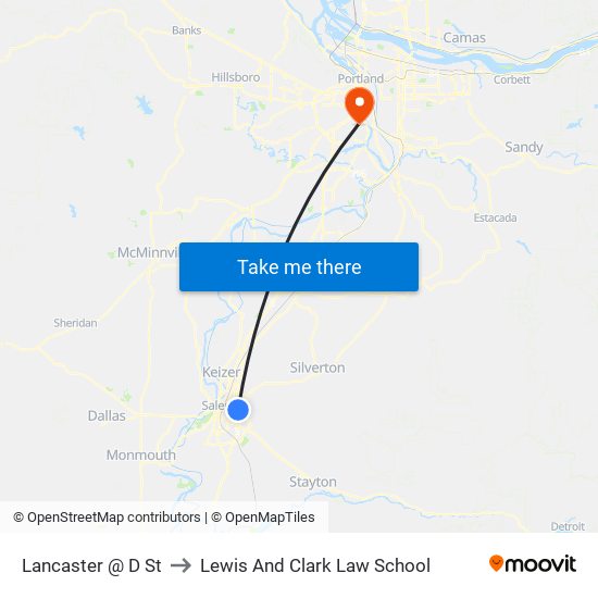 Lancaster @ D St to Lewis And Clark Law School map