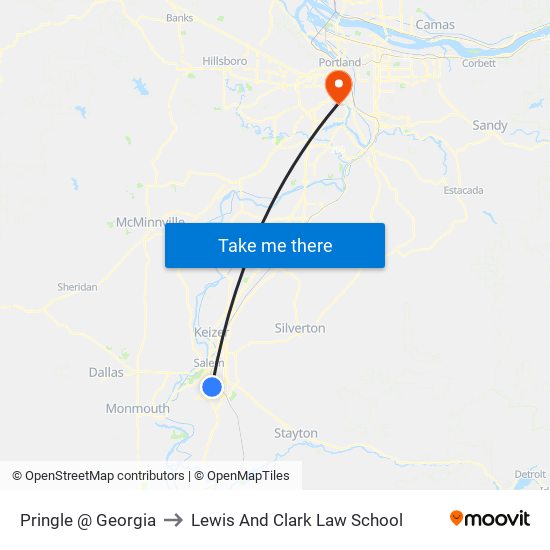 Pringle @ Georgia to Lewis And Clark Law School map