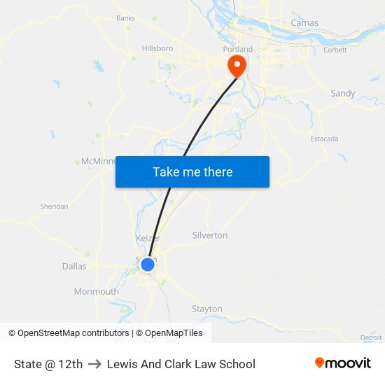 State @ 12th to Lewis And Clark Law School map