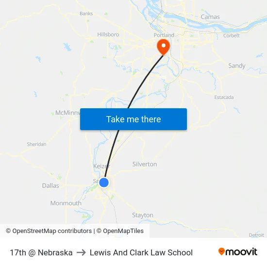 17th @ Nebraska to Lewis And Clark Law School map
