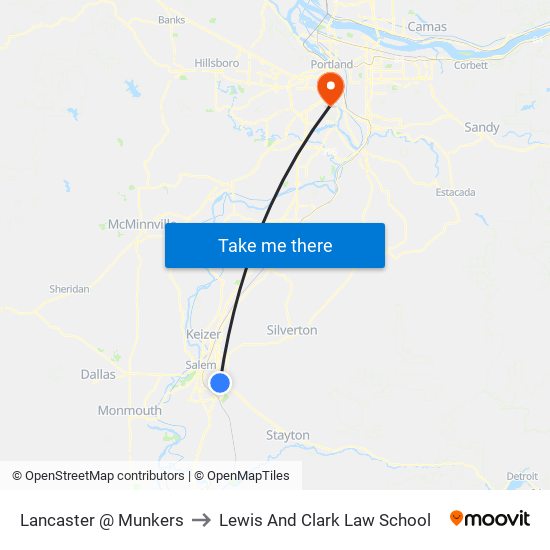 Lancaster @ Munkers to Lewis And Clark Law School map
