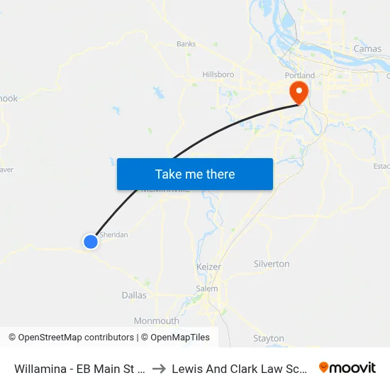 Willamina - EB Main St & C to Lewis And Clark Law School map