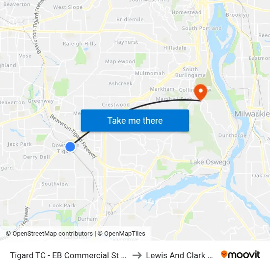 Tigard TC - EB Commercial St - Ballroom Studio to Lewis And Clark Law School map