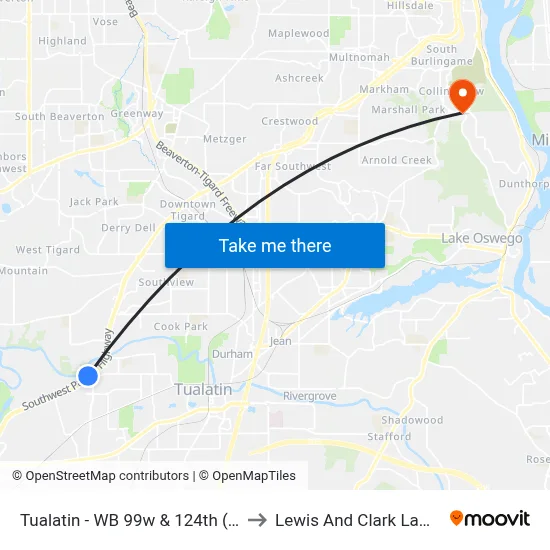Tualatin - WB 99w & 124th (Tm 4316) to Lewis And Clark Law School map