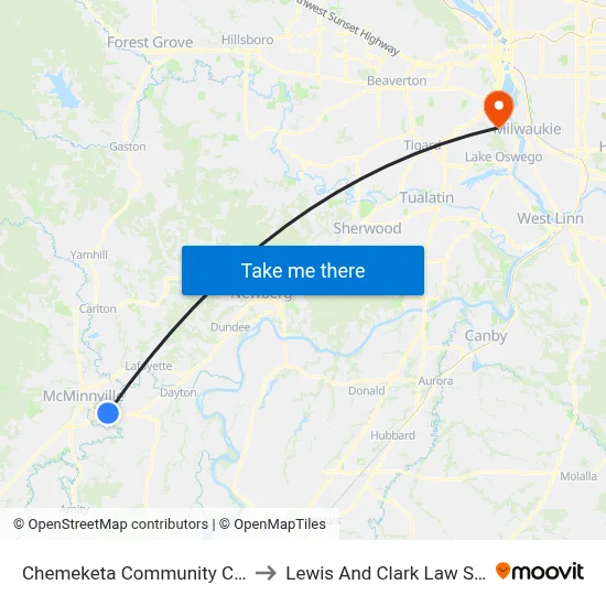 Chemeketa Community College to Lewis And Clark Law School map