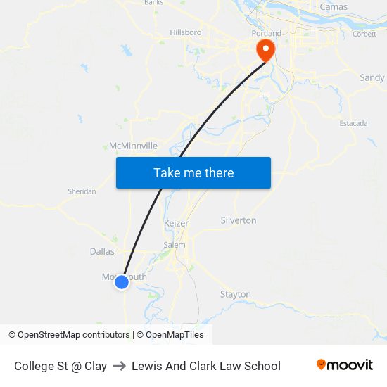 College St @ Clay to Lewis And Clark Law School map