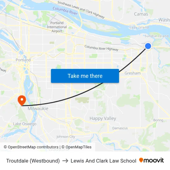 Troutdale (Westbound) to Lewis And Clark Law School map