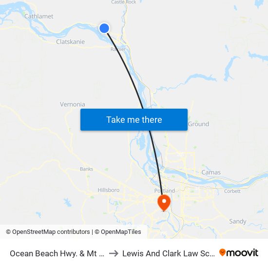 Ocean Beach Hwy. & Mt Solo to Lewis And Clark Law School map