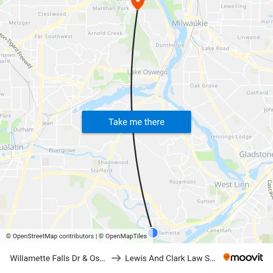 Willamette Falls Dr & Ostman to Lewis And Clark Law School map