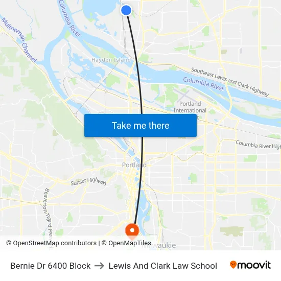 Bernie Dr 6400 Block to Lewis And Clark Law School map