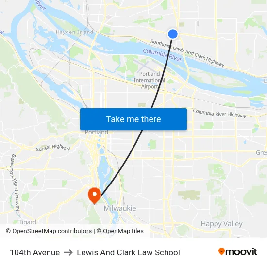104th Avenue to Lewis And Clark Law School map