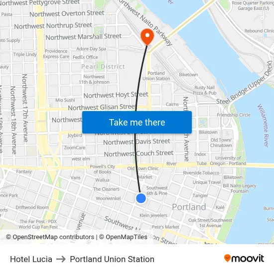Hotel Lucia to Portland Union Station map