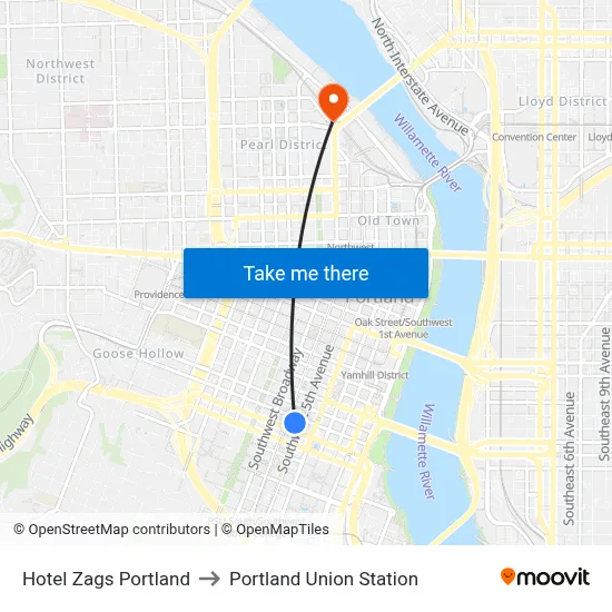 Hotel Zags Portland to Portland Union Station map