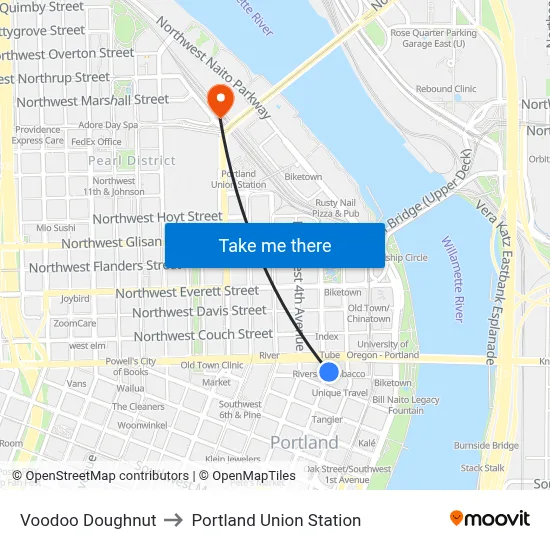 Voodoo Doughnut to Portland Union Station map