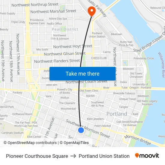 Pioneer Courthouse Square to Portland Union Station map