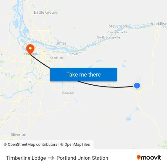 Timberline Lodge to Portland Union Station map
