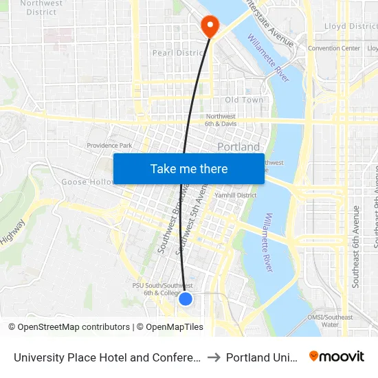 University Place Hotel and Conference Center Portland to Portland Union Station map