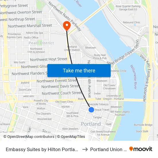 Embassy Suites by Hilton Portland Downtown to Portland Union Station map