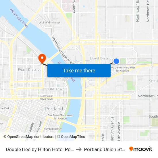 DoubleTree by Hilton Hotel Portland to Portland Union Station map