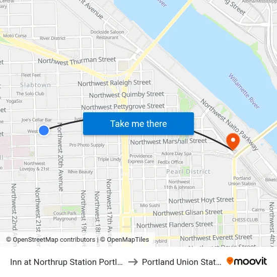 Inn at Northrup Station Portland to Portland Union Station map