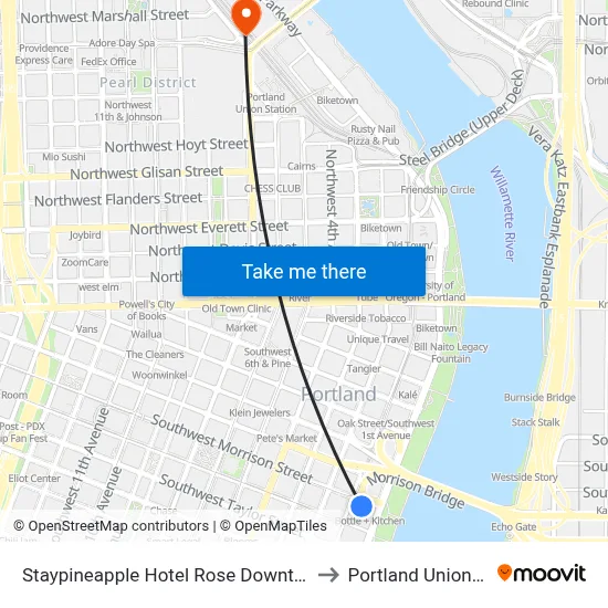 Staypineapple Hotel Rose Downtown Portland to Portland Union Station map