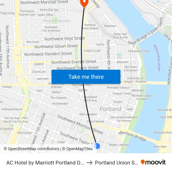 AC Hotel by Marriott Portland Downtown to Portland Union Station map