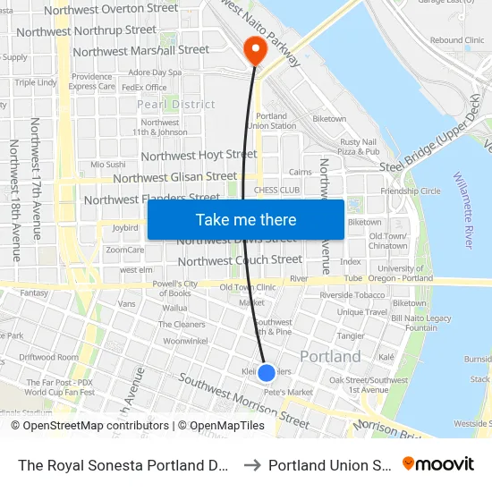 The Royal Sonesta Portland Downtown to Portland Union Station map