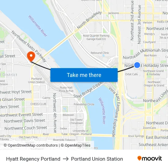 Hyatt Regency Portland to Portland Union Station map