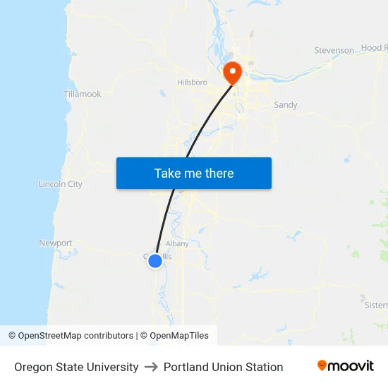 Oregon State University to Portland Union Station map