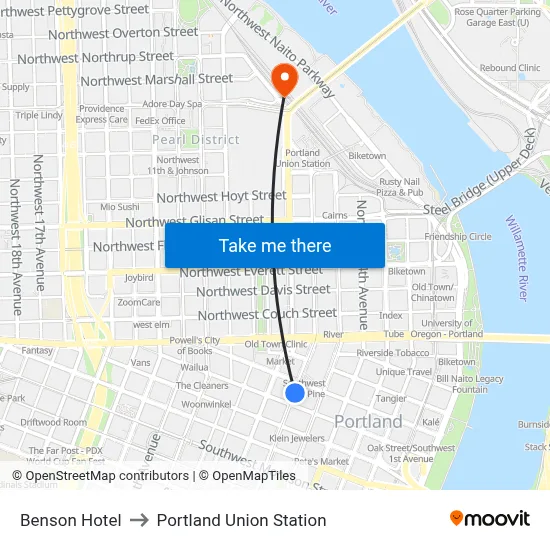 Benson Hotel to Portland Union Station map