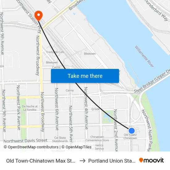 Old Town-Chinatown Max Station to Portland Union Station map