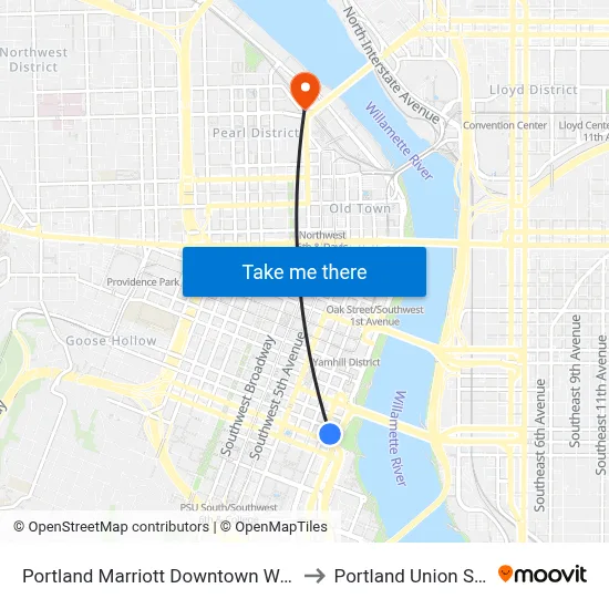 Portland Marriott Downtown Waterfront to Portland Union Station map
