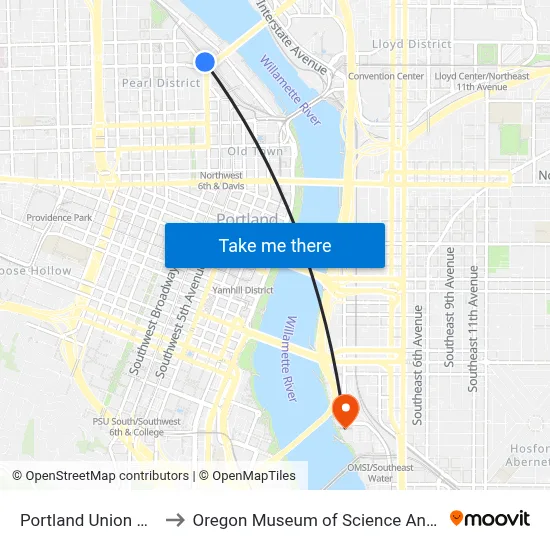 Portland Union Station to Oregon Museum of Science And Industry map