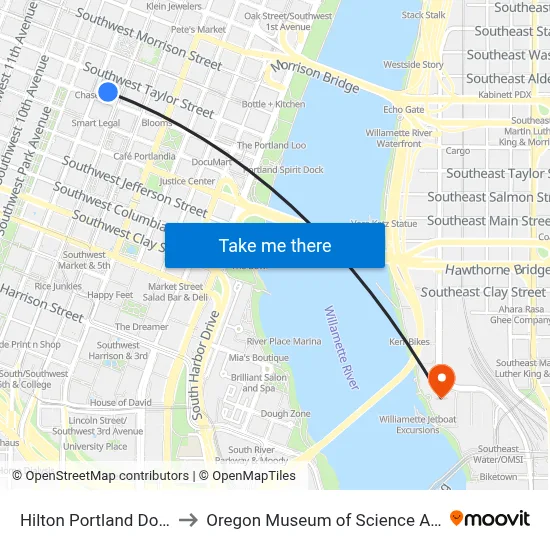 Hilton Portland Downtown to Oregon Museum of Science And Industry map