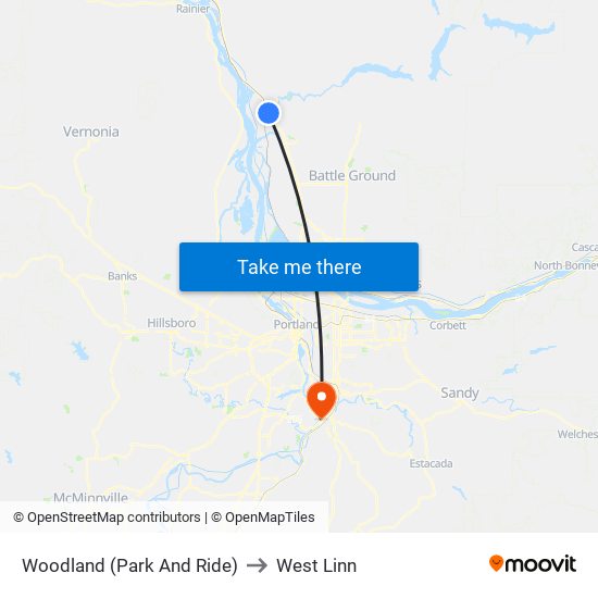 Woodland (Park And Ride) to West Linn map