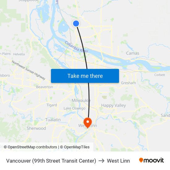 Vancouver (99th Street Transit Center) to West Linn map