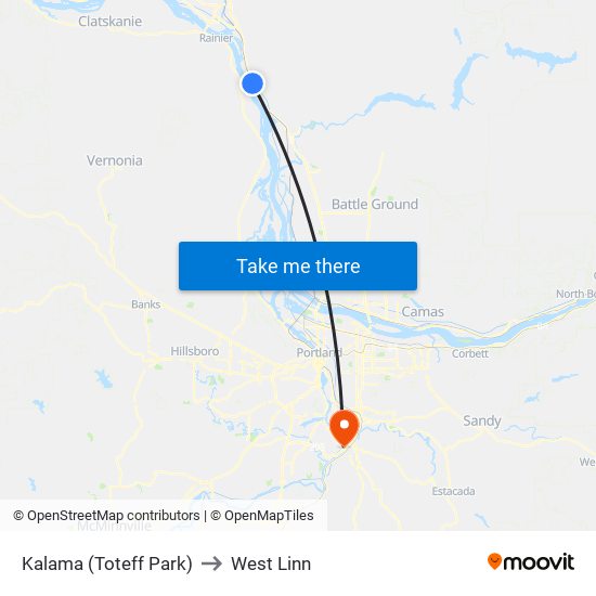 Kalama (Toteff Park) to West Linn map