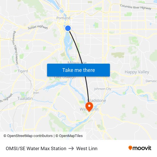 OMSI/SE Water Max Station to West Linn map