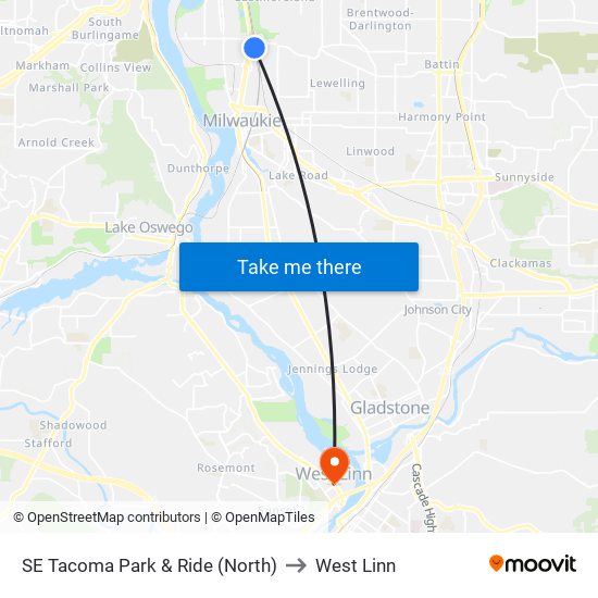 SE Tacoma Park & Ride (North) to West Linn map