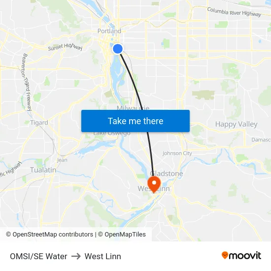 OMSI/SE Water to West Linn map