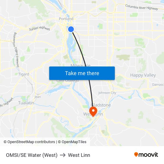 OMSI/SE Water (West) to West Linn map