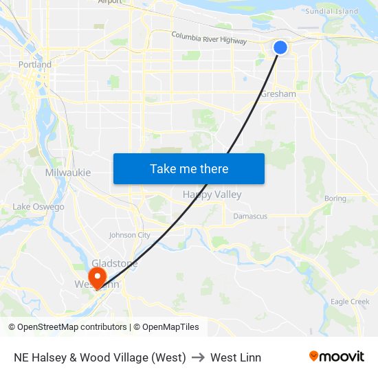 NE Halsey & Wood Village (West) to West Linn map