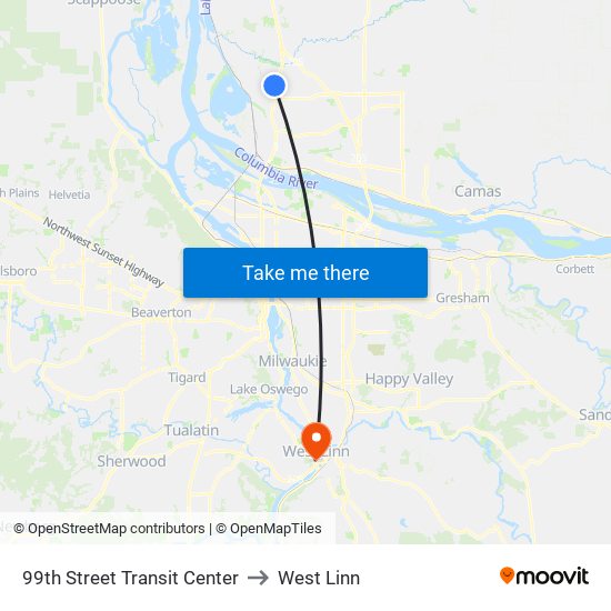 99th Street Transit Center to West Linn map