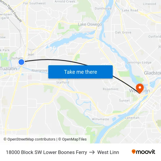 18000 Block SW Lower Boones Ferry to West Linn map